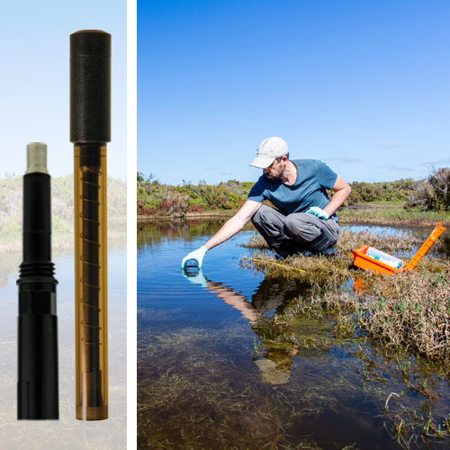 scientist measuring environmental water quality parameters in a wetland