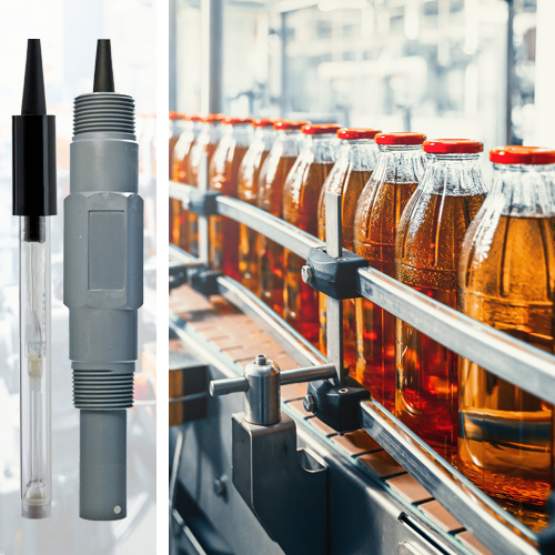 juice in glass bottles on industrial manufacturing production line